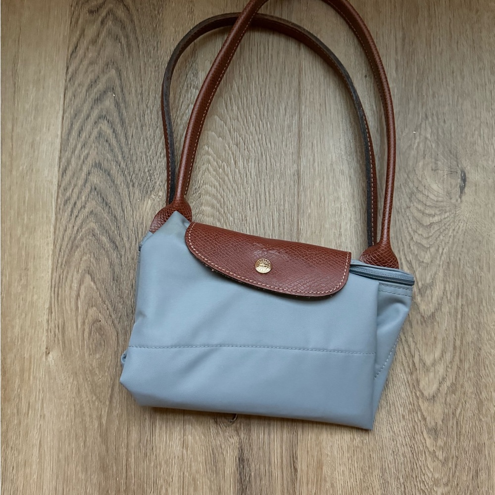 Longchamp Grey Blue Long Handle Folding Bag